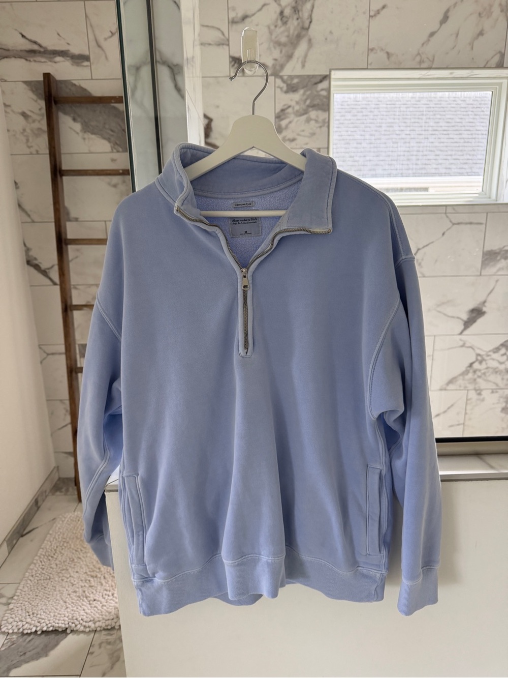 ABERCROMBIE & FITCH Light Blue Quarter-Zip Pullover Sweater M